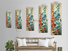 Load image into Gallery viewer, Delphinium Flowers Japanese Garden Art In Traditional Ukiyo-e Style Framed Canvas Print Tall Skinny Wood Block Floral Wall Decor

