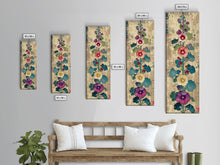 Cargar imagen en el visor de la galería, Colorful Hollyhock Flowers Traditional Japanese Woodblock Style Tall Skinny Framed Canvas Print Wall Art
