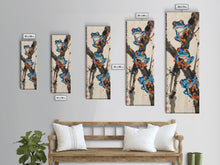 Load image into Gallery viewer, Three Blue Tree Frogs Branches Japanese Tall Wall Art Skinny Framed Canvas Print Ukiyo-e Style
