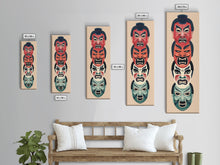 Load image into Gallery viewer, Bold Striking Japanese Kabuki Masks Vibrant Colors Depicted Traditional Style Tall Framed Canvas Print Cultural Home Decor
