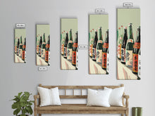 Carregar imagem no visualizador da galeria, Array Of Japanese Sake Bottles With Minimalistic Labels Arranged Simple Composition Captured Tall Framed Canvas Print Bar Decor

