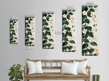 Load image into Gallery viewer, Creamy White Blossoms with Deep Green Leaves Overlapping on a Soft Background Ukiyo-e Art Japanese Framed Canvas Print Skinny Tall Art
