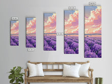 Carregar imagem no visualizador da galeria, Expansive Lavender Field Beneath a Dramatic Cloudy Sky in Warm Pastel Hues Ukiyo-e Art Japanese Framed Canvas Print Skinny Tall Art
