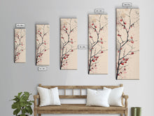 Cargar imagen en el visor de la galería, Minimalist Japanese Tree Branch With Red Berries, Ukiyo-e Woodblock Style Canvas, Framed Canvas Print, Japanese Tall Skinny Wall Art, Ready To Hang
