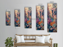 Load image into Gallery viewer, Framed Canvas Print Of A Coral Reef Scene Filled With Vibrant Marine Life, Skinny Art, Tall Art, Japanese Style Art, Ukiyo-e Art, Wood Block Print
