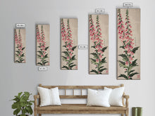 Load image into Gallery viewer, Skinny Art Tall Art Foxglove Flowers Wood Block Print Japanese Style Art Vertical Composition Framed Canvas Print
