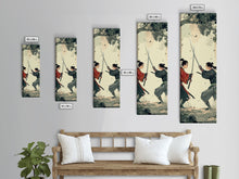 Load image into Gallery viewer, Skinny Art Tall Art Samurai Duel Wood Block Print Japanese Style Art Intense Battle Between Two Warriors Framed Canvas Print
