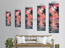Load image into Gallery viewer, Serene Sunset With Palm Trees And Tranquil Ocean Reflection Ukiyo-e Wood Block Tall Skinny Art Framed Canvas Print
