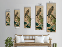Load image into Gallery viewer, Majestic Hawk Perched Among Verdant Foliage Ukiyo-e Tall Skinny Wood Block Framed Canvas Print Japanese Style Art
