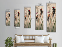 Load image into Gallery viewer, Detailed Woodpeckers Perched On Stems Amid Nature For Rustic Wall Art Ukiyo-e Japanese Style Art Skinny Framed Canvas Print
