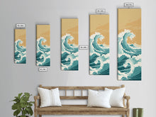 Load image into Gallery viewer, Majestic Ocean Wave In A Minimalist Style – Framed Canvas Print With Skinny Art And Tall Art Featuring Ukiyo-E Art And Japanese Style Art
