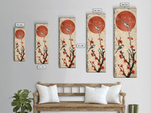 Load image into Gallery viewer, Delicate Birds Perched On Blooming Branch With Red Sun For Traditional Japanese Wall Art Decor Ukiyo-e Style Framed Canvas Print
