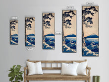 Load image into Gallery viewer, Skinny Art Tall Art Framed Canvas Print Japanese Style Art Blue Pine Tree Mount Fuji Wood Block Print Ukiyo-e Feng Shui Wall Art
