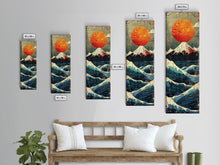 Load image into Gallery viewer, Skinny Art Tall Art Framed Canvas Print Japanese Style Art Mount Fuji Sunset Wood Block Print Ukiyo-e Feng Shui Wall Art
