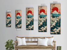 Load image into Gallery viewer, Skinny Art Tall Art Framed Canvas Print Japanese Style Art Retro Red Sun Mount Fuji Wood Block Print Ukiyo-e Feng Shui Wall Art
