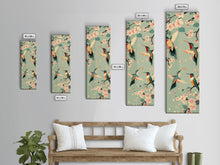 Load image into Gallery viewer, Hummingbirds And Cherry Blossoms In Japanese Style Canvas, Ukiyo-e Inspired Woodblock Art, Framed Canvas Print, Japanese Tall Skinny Wall Art, Ready To Hang

