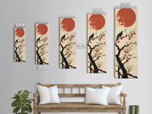 Carregar imagem no visualizador da galeria, Blackbird Perched On A Branch Under The Red Sun In Japanese Style Ukiyo-e Art Framed Canvas Print Skinny Art Tall Art
