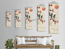 Load image into Gallery viewer, Two Pigeons On Branch With Red Leaves Skinny Art Wood Block Print Japanese Style Art Framed Canvas Print Tall Art Ukiyo-e Art
