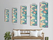 Load image into Gallery viewer, Shells On Shoreline Canvas In Ukiyo-e Style, Japanese Woodblock Print, Framed Canvas Print, Tall Skinny Japanese Wall Art, Ready To Hang

