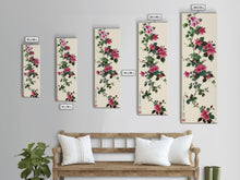 Load image into Gallery viewer, Pink Hibiscus Flowers On Branch Skinny Art Wood Block Print Japanese Style Art Framed Canvas Print Tall Art Ukiyo-e Art
