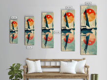 Load image into Gallery viewer, Serene Sunset Sailing Skinny Art Tall Art Japanese Ukiyo-e Inspired Ocean Framed Canvas Print for Home and Office Decor
