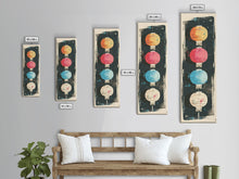 Load image into Gallery viewer, Colorful Lanterns Hanging in a Vertical Row with Abstract Background - Skinny Art, Japanese Wall Decor, Framed Canvas Print, Ukiyo-e Style
