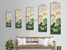 Load image into Gallery viewer, Towering Flower Stalks with Soft Green Leaves against a Pale Background - Skinny Art, Japanese Wall Decor, Framed Canvas Print, Ukiyo-e Style
