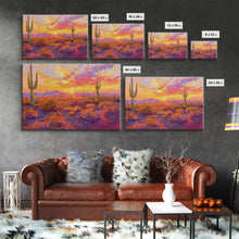 Load image into Gallery viewer, Desert Cactus Sunset Painting Framed Canvas Print, Western Decor, Southwest Wall Art, Arizona Painting, Landscape Painting, Farmhouse Decor

