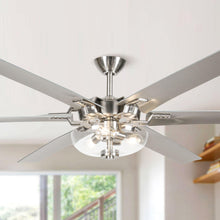 Cargar imagen en el visor de la galería, 70&quot; Modern Brushed Nickel DC Motor Downrod Mount Ceiling Fan with Lighting and Remote Control
