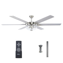 Cargar imagen en el visor de la galería, 70&quot; Modern Brushed Nickel DC Motor Downrod Mount Ceiling Fan with Lighting and Remote Control
