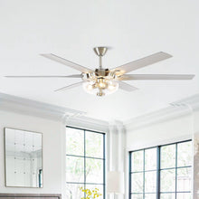 Cargar imagen en el visor de la galería, 70&quot; Modern Brushed Nickel DC Motor Downrod Mount Ceiling Fan with Lighting and Remote Control
