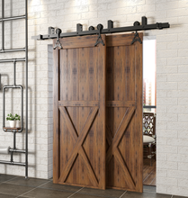 Load image into Gallery viewer, Double Track U-Shape Bypass Sliding Barn Door Hardware Kit - Eiffel Design Roller
