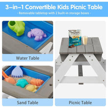 Carregar imagem no visualizador da galeria, 3-in-1 Kids Outdoor Wooden Picnic Table With Umbrella, Convertible Sand &amp; Wate, Gray ASTM &amp; CPSIA CERTIFICATION
