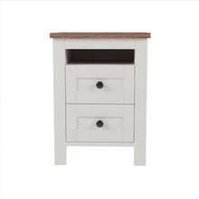 Carregar imagem no visualizador da galeria, 3-Pieces Bedroom Sets Queen Size Farmhouse Platform Bed with Double Sliding Door Storage Headboard, Storage Nightstand and Dresser, White+Brown
