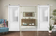 Load image into Gallery viewer, Lucia 22 White Silk Double Barn Door with Frosted Glass | Silver Finish Rail
