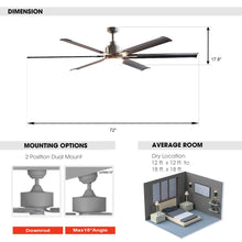 Cargar imagen en el visor de la galería, 72&quot; Bankston Modern DC Motor Downrod Mount Reversible Ceiling Fan with Lighting and Remote Control
