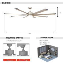 Cargar imagen en el visor de la galería, 72&quot; Bankston Modern Satin Nickel DC Motor Downrod Mount Ceiling Fan with LED Lighting and Remote Control
