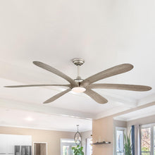 Cargar imagen en el visor de la galería, 72&quot; Jaydn Farmhouse Satin Nickel DC Motor Downrod Mount Reversible Ceiling Fan with Lighting and Remote Control
