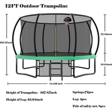 Load image into Gallery viewer, 12FT Recreational Kids Trampoline with Safety Enclosure Net &amp; Ladder, Outdoor Recreational Trampolines
