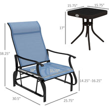 Carregar imagem no visualizador da galeria, 3-Piece Outdoor Gliders Set Bistro Set with Steel Frame, Tempered Glass Top Table for Patio, Garden, Backyard, Lawn, Light Blue
