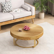 Load image into Gallery viewer, 31.5&quot; Modern round coffee table Wooden carving pattern coffee table with metal legs for living room reception room office Golden
