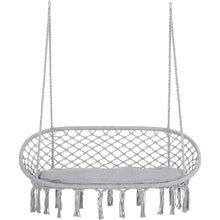 Load image into Gallery viewer, 2-Person Hammock Chair Macrame Swing with Soft Cushion, Hanging Cotton Rope Chair for Indoor Outdoor Home Patio Backyard, Grey
