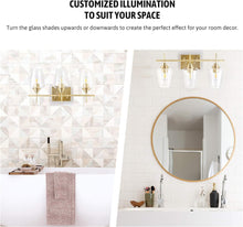 Load image into Gallery viewer, VONLUCE Bathroom Vanity Light, 3 Light Bathroom Light Fixture Over Mirror, Bathroom Wall Lamp with Clear Glass, Modern Gold Vanity Lighting fixtures
