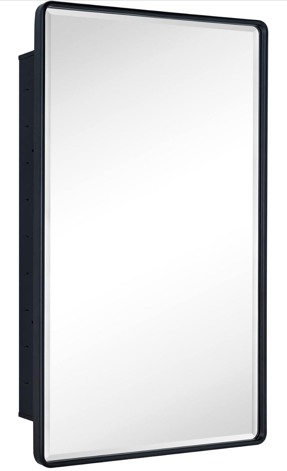 TEHOME Farmhouse Matt Black Recessed Bathroom Medicine Cabinet with Mirror Rounded Rectangle Metal Framed Medicine Cabinet with Beveled Mirror 24x36