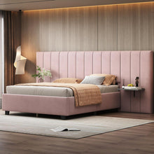 Carregar imagem no visualizador da galeria, Full Size Upholstered Platform Bed with Big Headboard, Bedroom Furniture, Velvet, Pink
