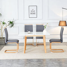 Load image into Gallery viewer, White stone burning tabletop with rubber wooden legs, foldable computer desk, foldable office desk, Modern PU leather high back cushion side chair with wood grain metal legs.
