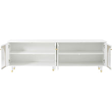 Carregar imagem no visualizador da galeria, Contemporary TV Stand with Adjustable Shelves for TVs Up to 78&quot;, Stylish Media Console with Gold Handles and Arch Fluted Glass Doors, Delicate Entertainment Center for Living Room, White
