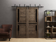 Load image into Gallery viewer, Veregio 7588 Cognac Oak Double Barn Door with Frosted Glass and Black Bypass Rail
