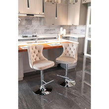 Load image into Gallery viewer, Swivel Velvet Barstools Adjusatble Seat Height from 25-33 Inch, Modern Upholstered Chrome base Bar Stools with Backs Comfortable Tufted for Home Pub and Kitchen Islandhaki, Set of 2)
