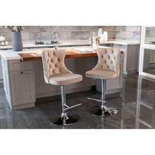 Load image into Gallery viewer, Swivel Velvet Barstools Adjusatble Seat Height from 25-33 Inch, Modern Upholstered Chrome base Bar Stools with Backs Comfortable Tufted for Home Pub and Kitchen Islandhaki, Set of 2)

